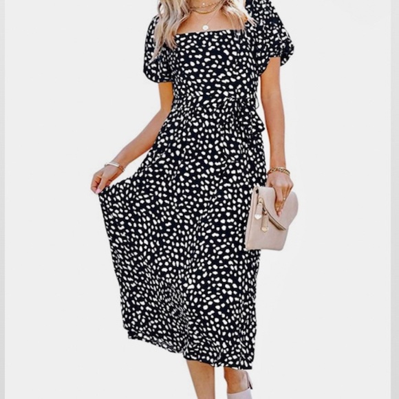 Gwynne Navy and White Dot Midi Dress, L - Picture 1 of 2